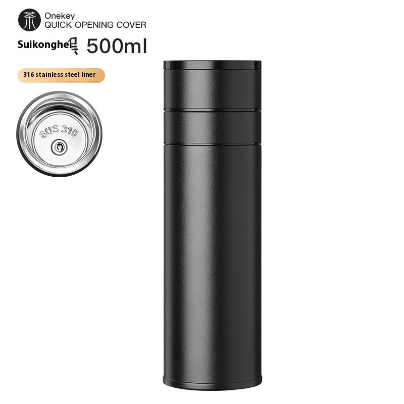 Black thermos bottle with 'Onekey' branding on a white background